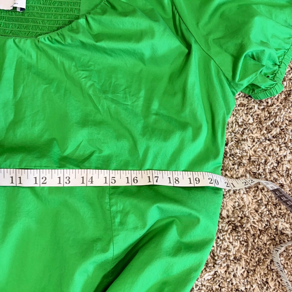 Old Navy Dress Womens XXL Green Puff Sleeve Smocked Cotton Midi Cottagecore - Picture 10 of 12